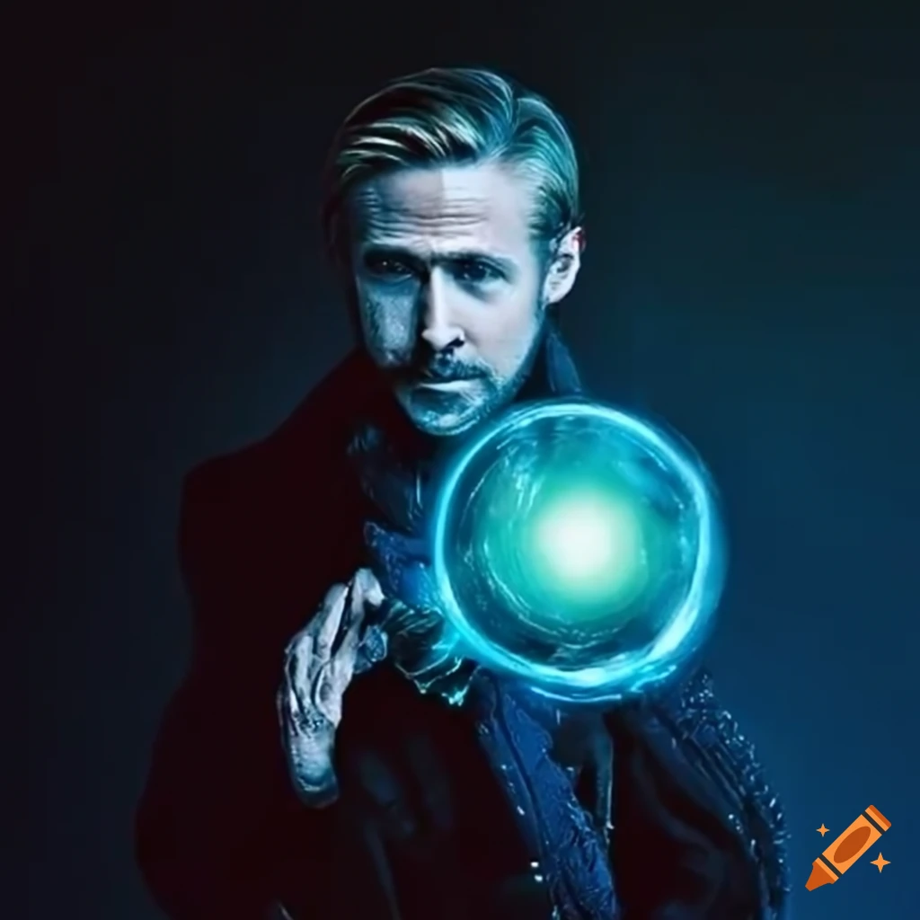 Ryan Gosling holding a futuristic orb