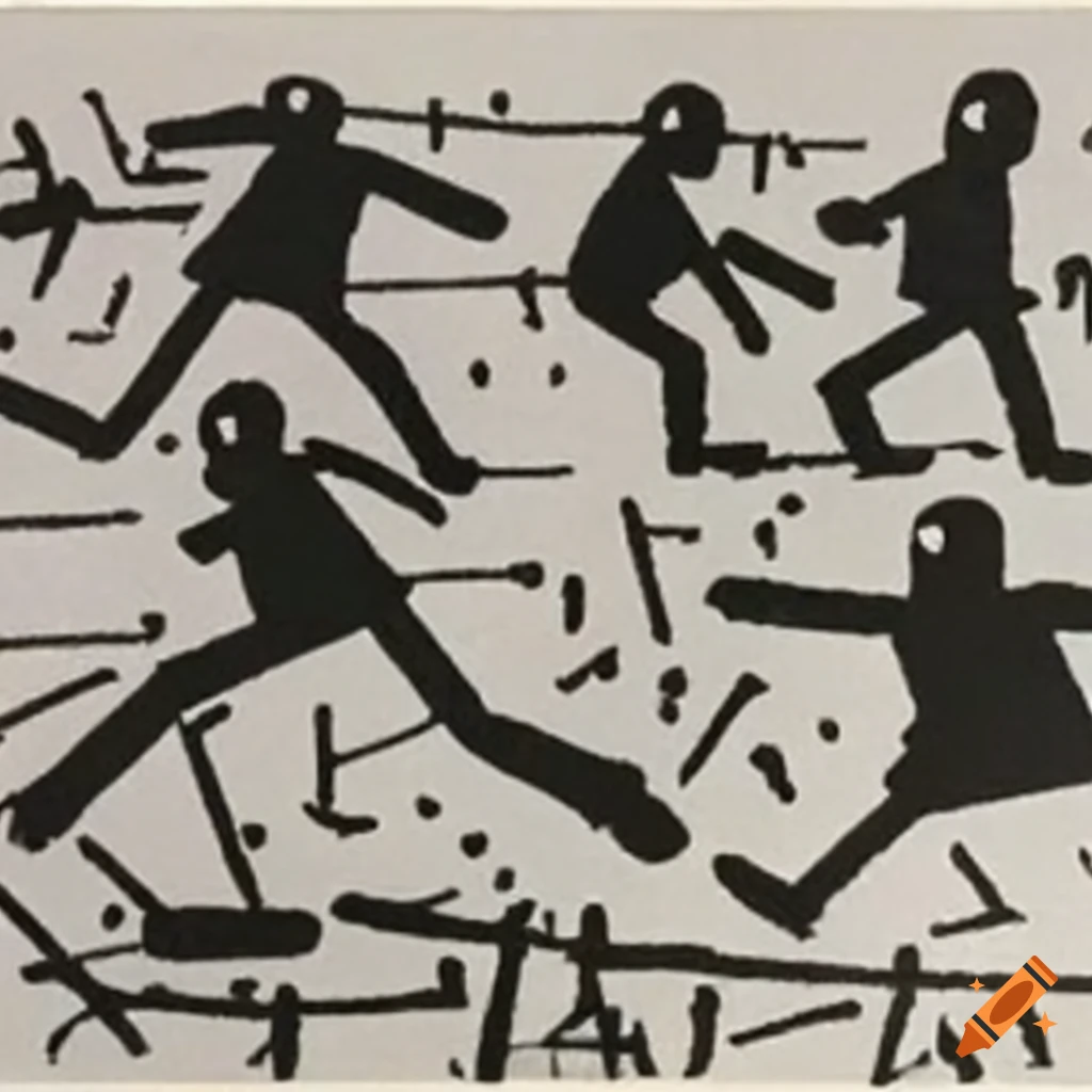 Abstract artwork of police clashing with protesting crowd on Craiyon