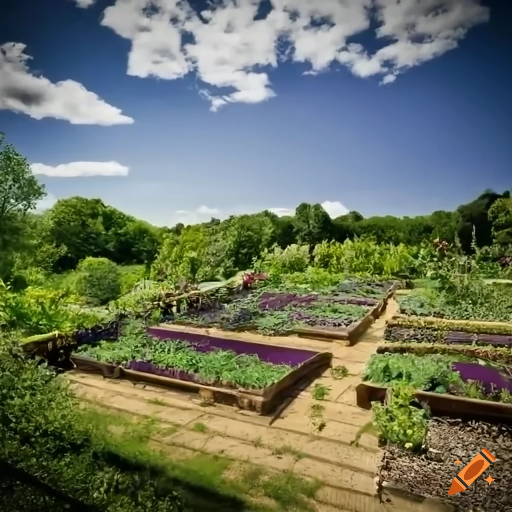 Garden with tomatoes, salads, and eggplants in the french countryside