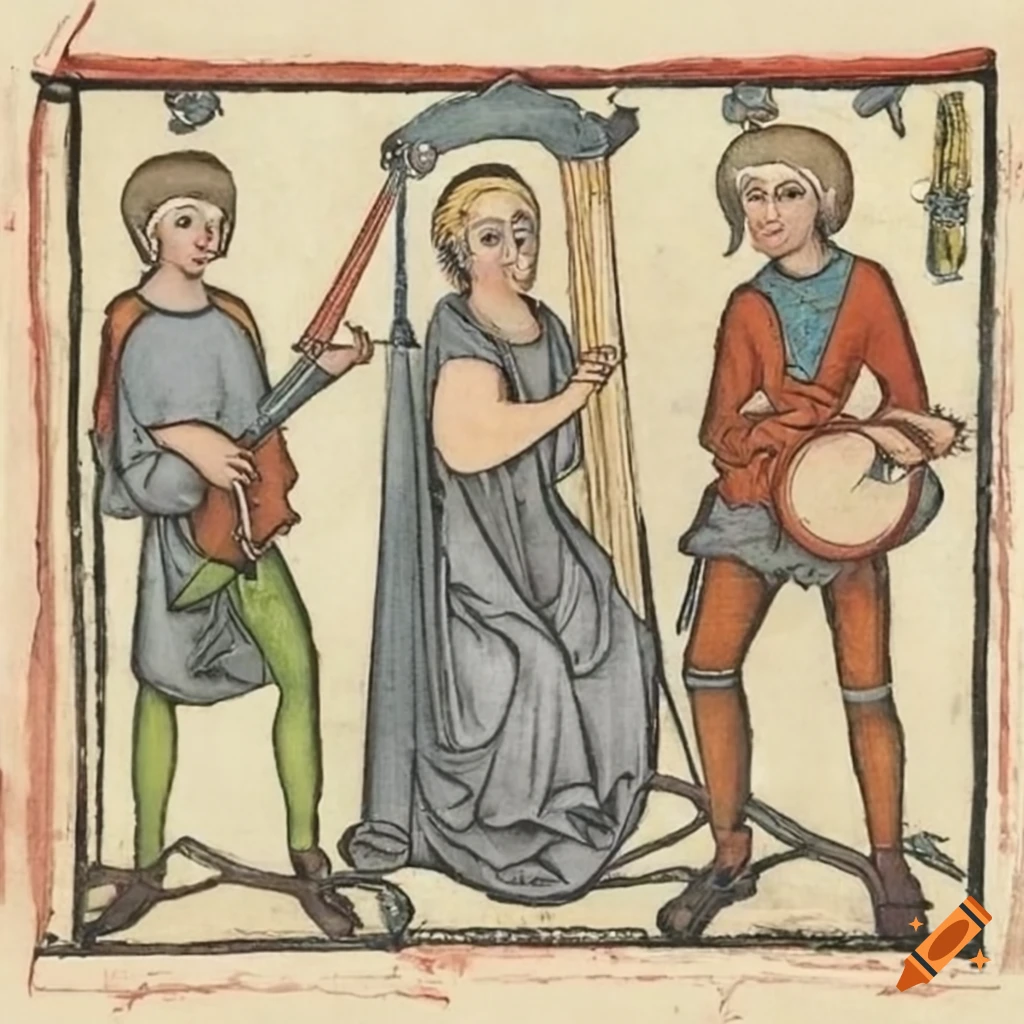 Medieval manuscript illustration of a bald man with glasses doing ...