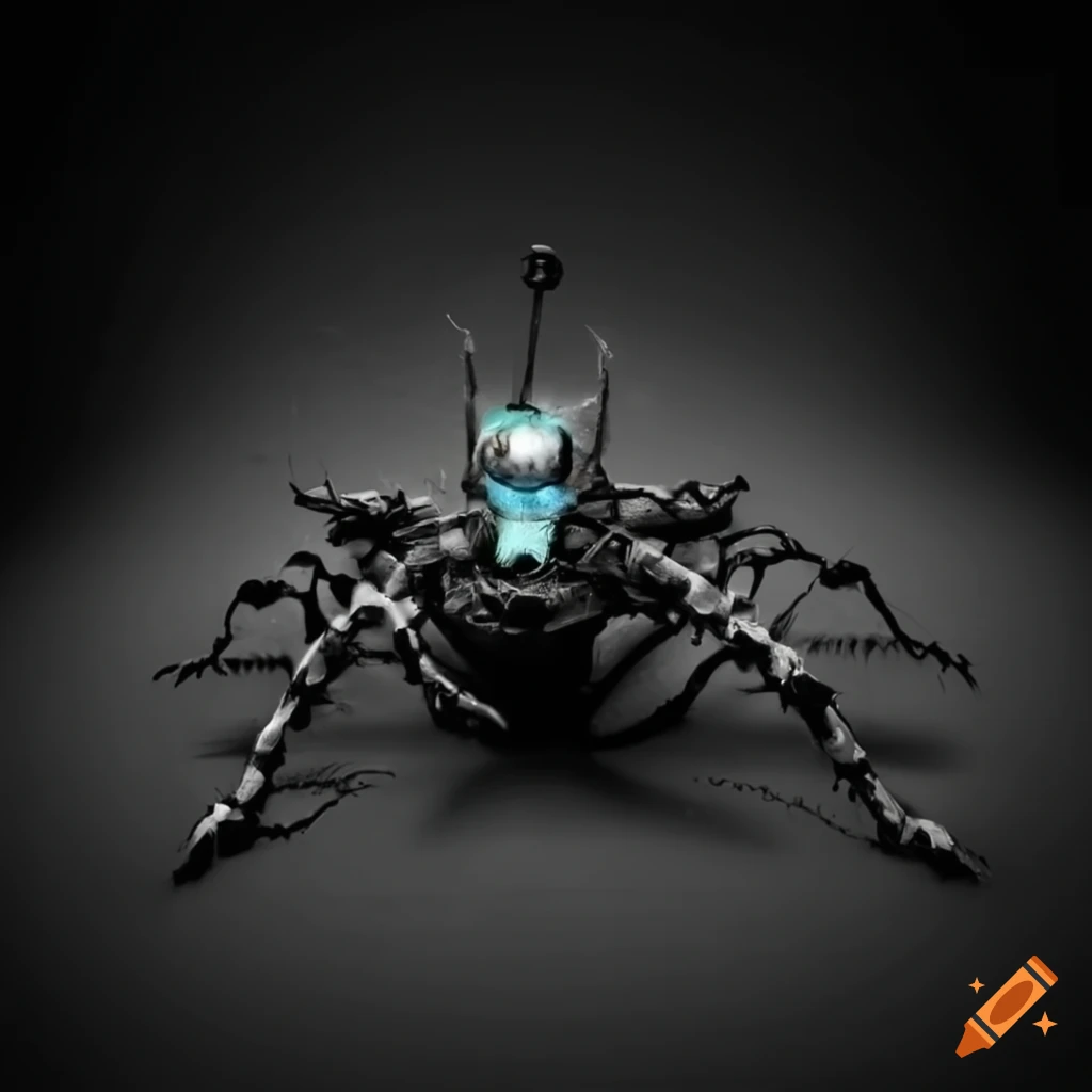 black background with a fierce robotic insect
