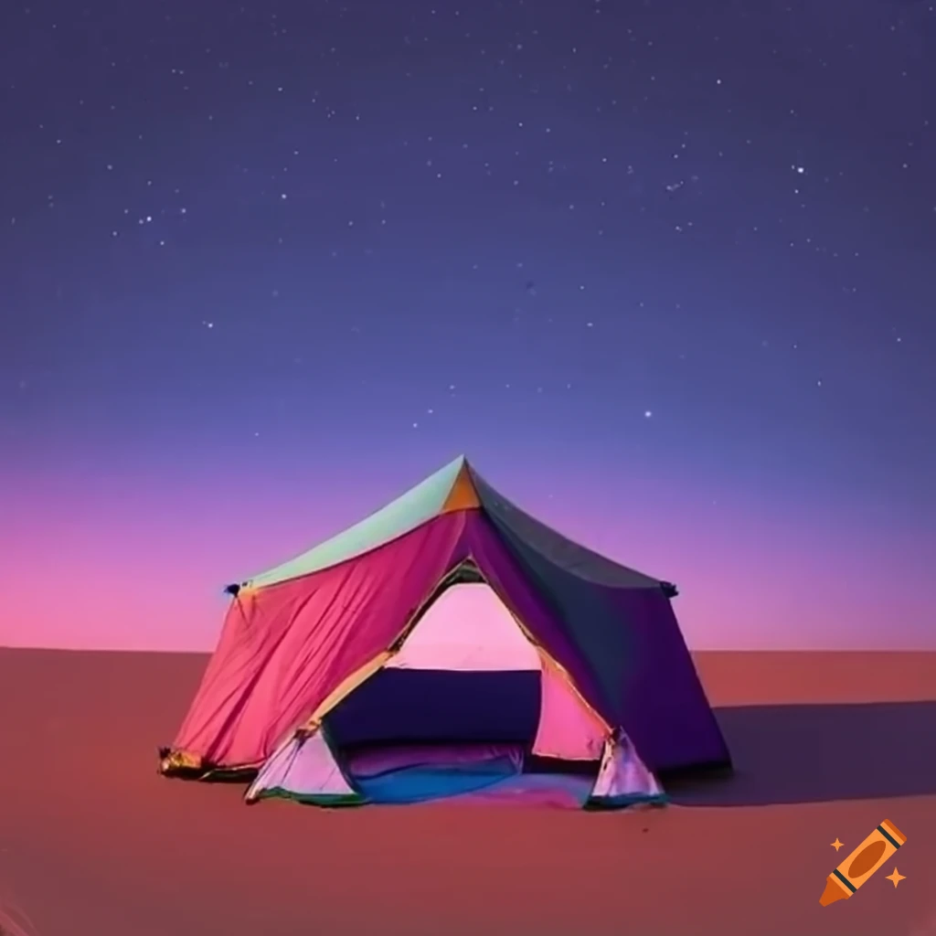 colorful-tent-in-the-desert-at-night