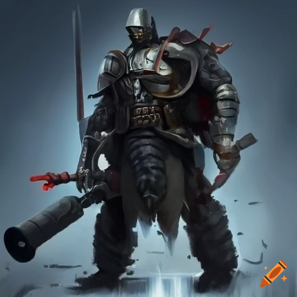splash artwork of a black knight warrior facing a robotic creature horde