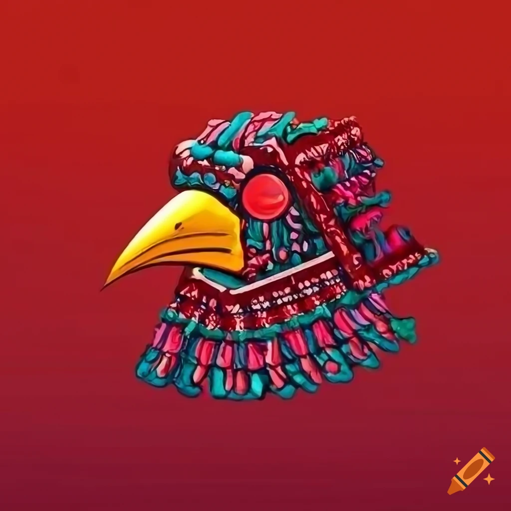 Logo with vibrant red bird and Aztec patterns on Craiyon