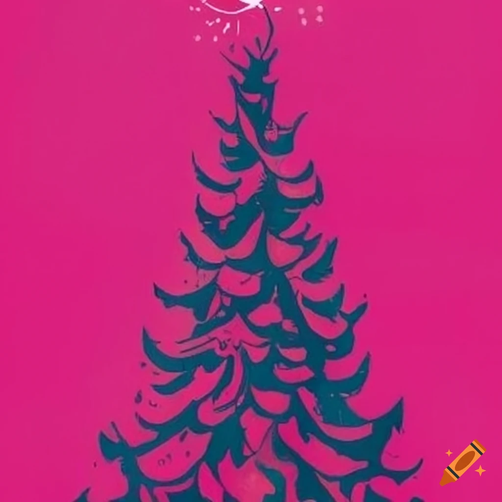magenta Christmas tree in 1920s poster style