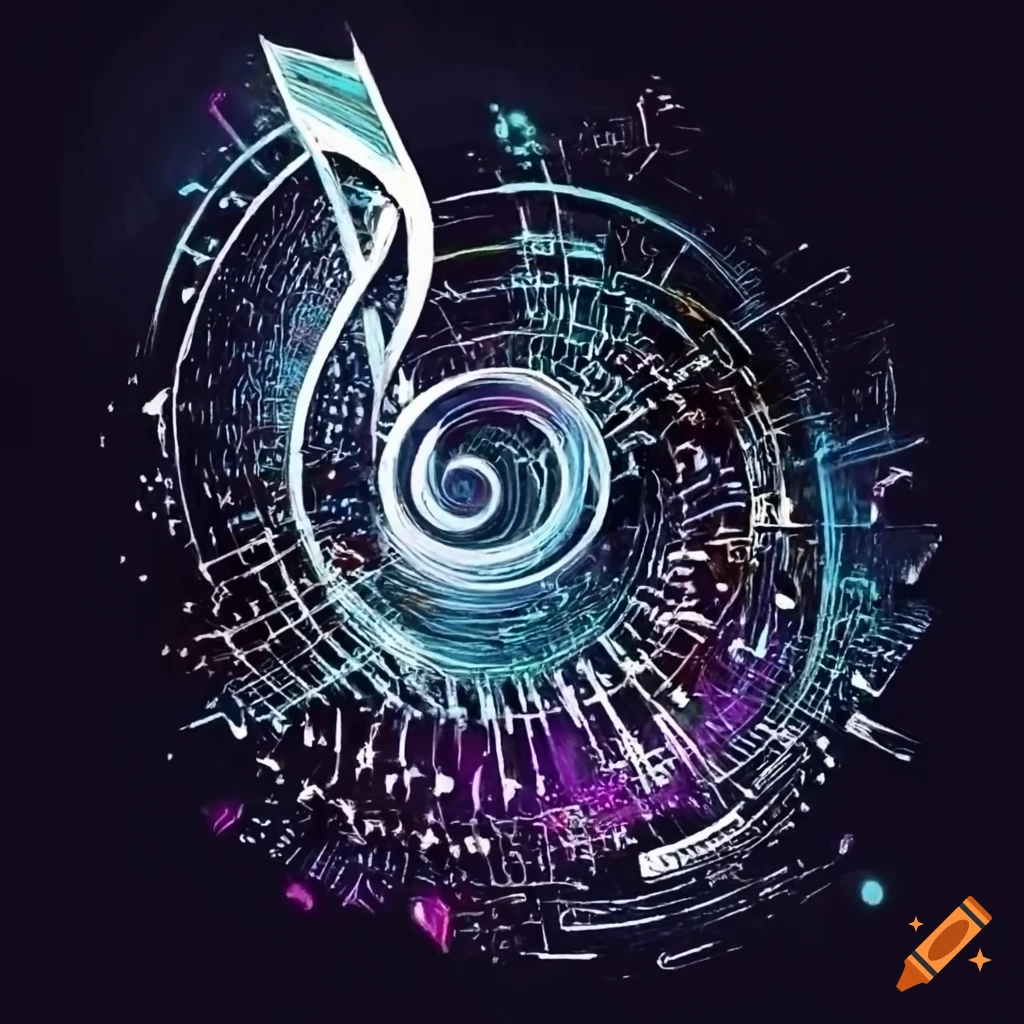 Monochrome sketch of electronic music notes on Craiyon