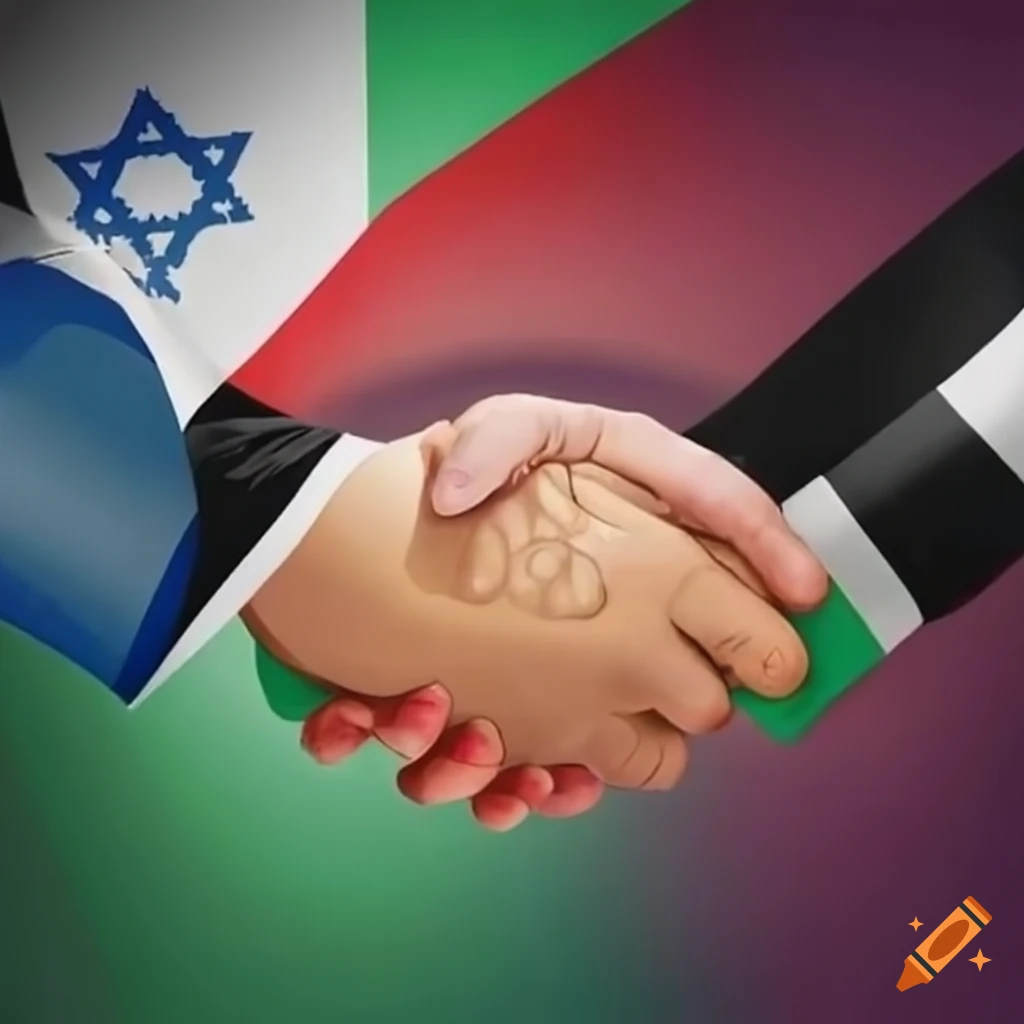 Image of a palestinian and israeli shaking hands on Craiyon
