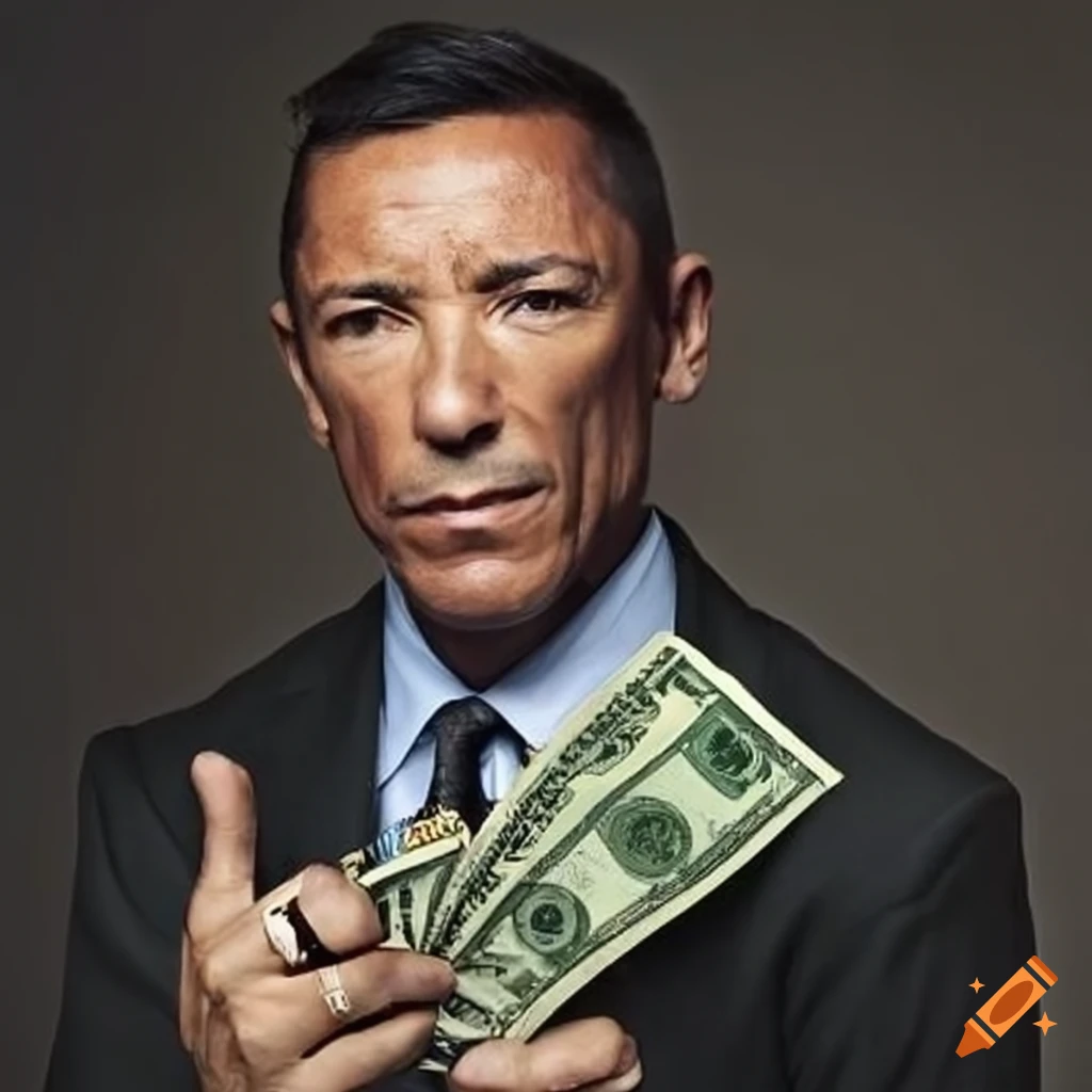 Frankie Dettori holding money in horse racing event