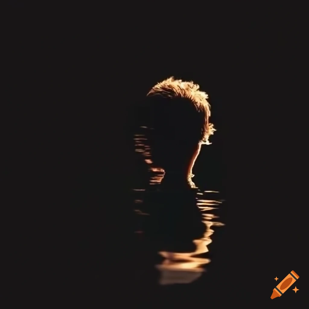 man looking at distorted reflection in pond