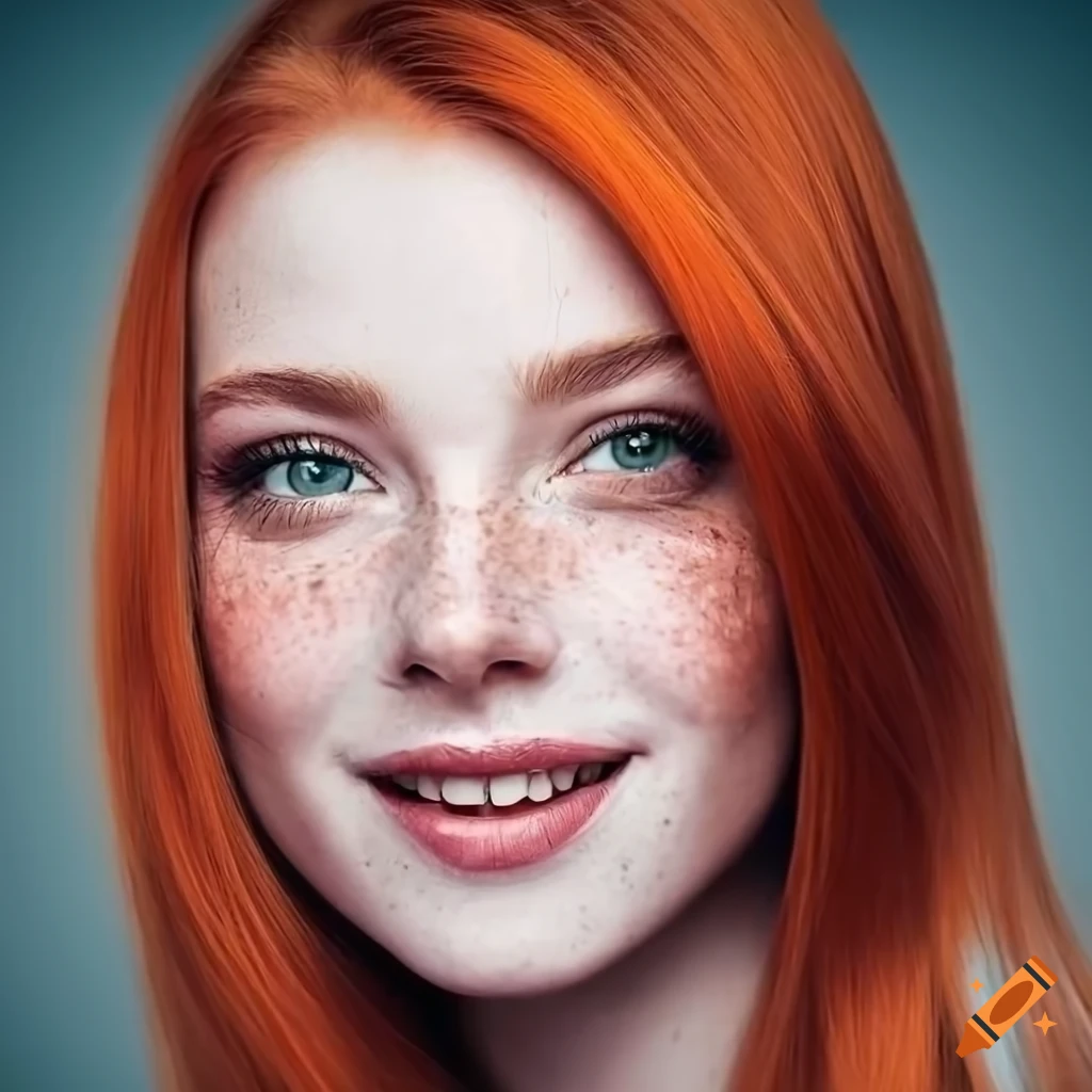Portrait Of A Freckled Redhead Woman Smiling
