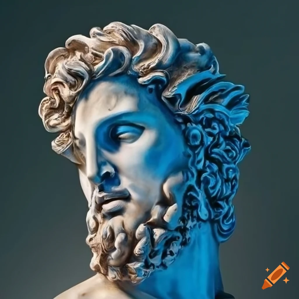 statue of a Greek god with blue wings