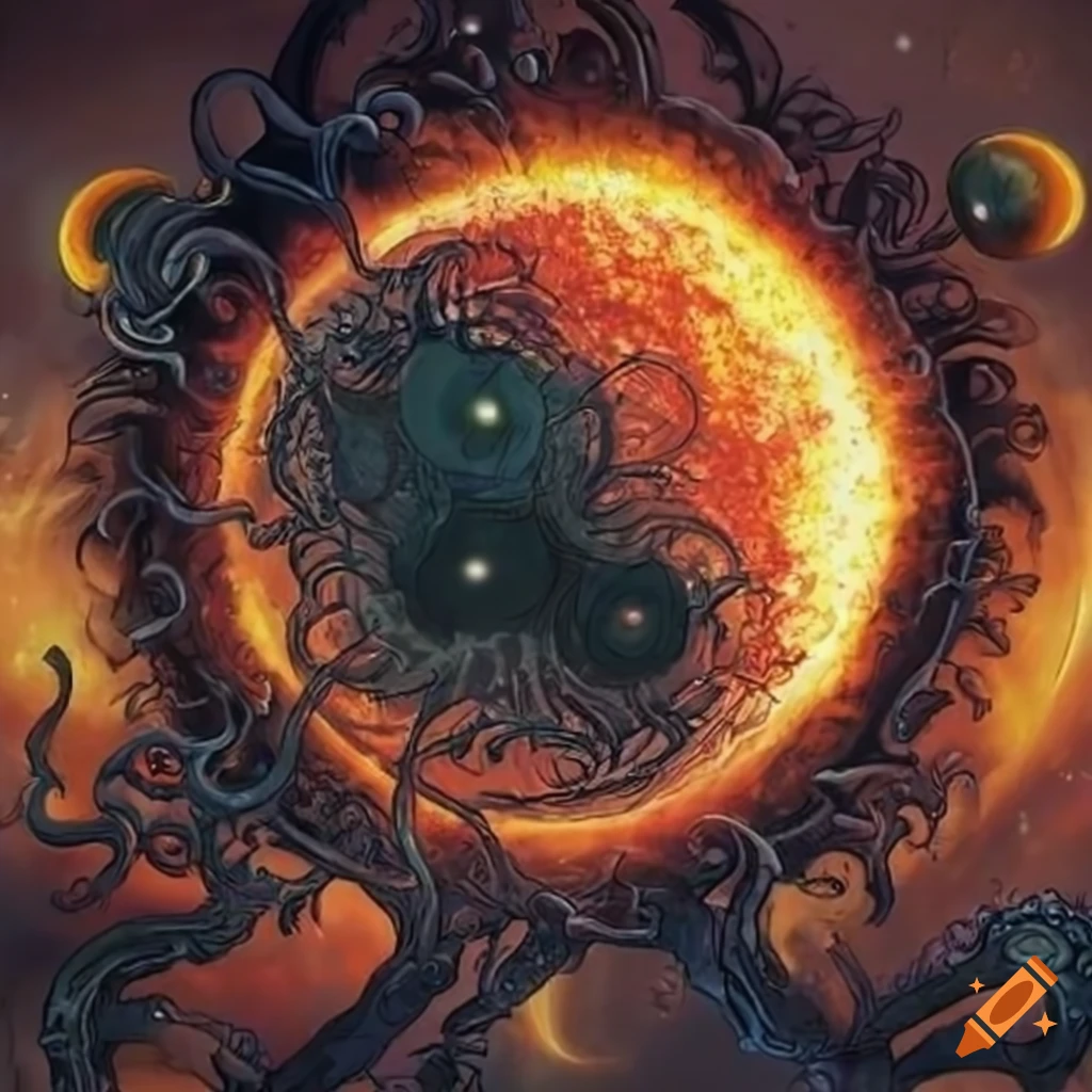 eerie illustration of Yog Sothoth and an eclipse