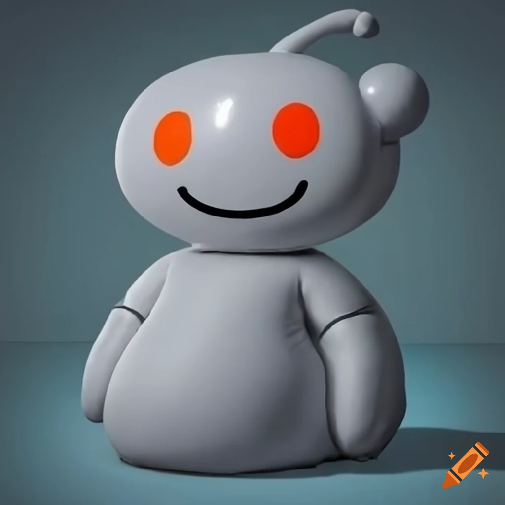 inflatable white Reddit alien in a sci-fi test-chamber