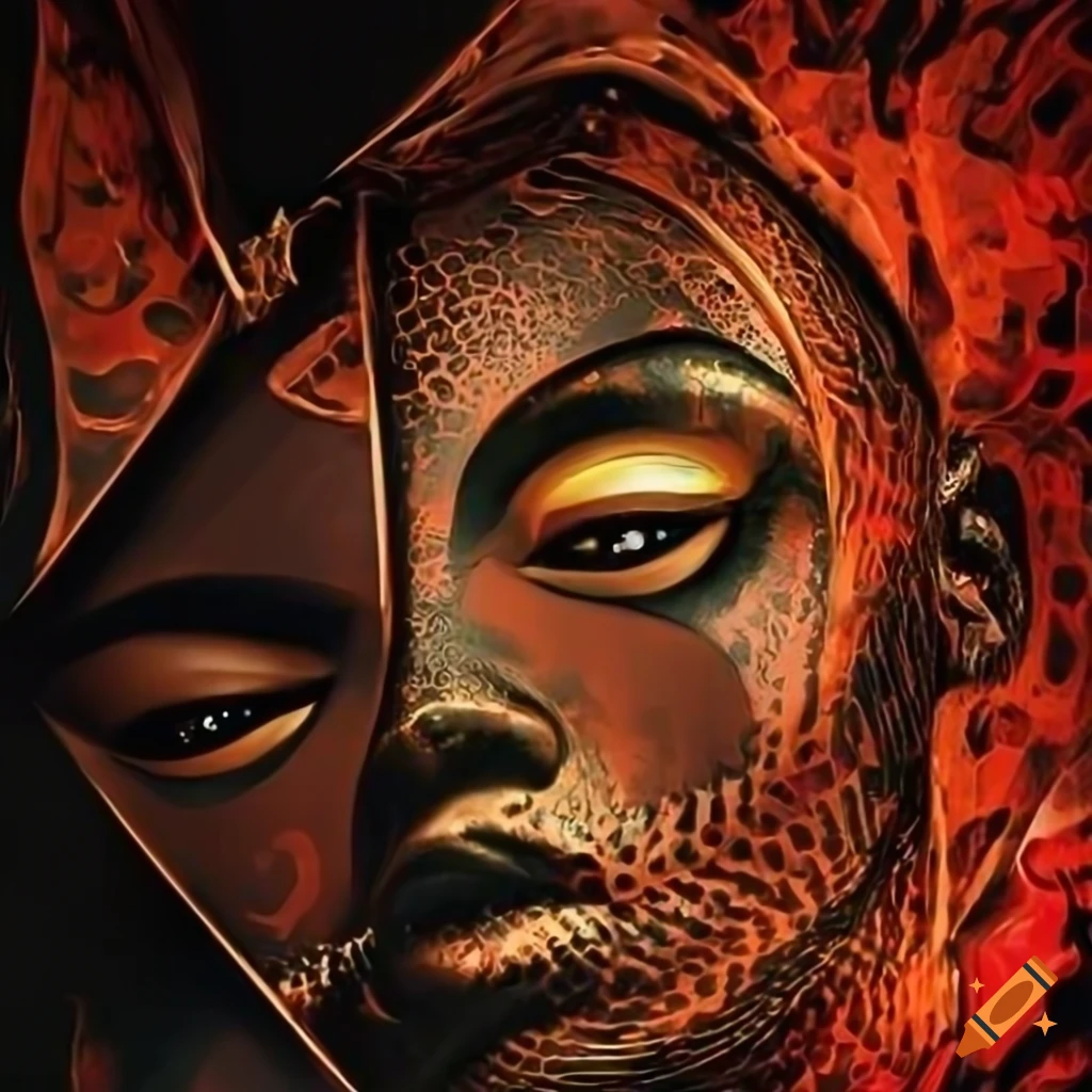 abstract artwork of a cyborg African tribal pattern