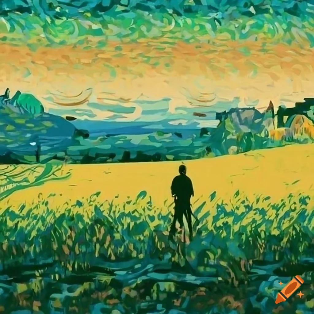 Abstract Van Gogh Inspired Field With A Man Overlooking On Craiyon