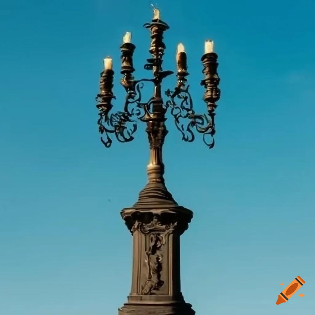 street candelabrum with blue sky and oak leaves ornaments