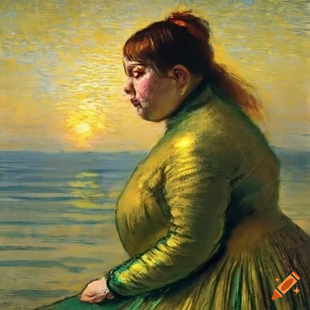 Painting Of A Woman In Golden Green Suit Running On Sunlit Sea On Craiyon