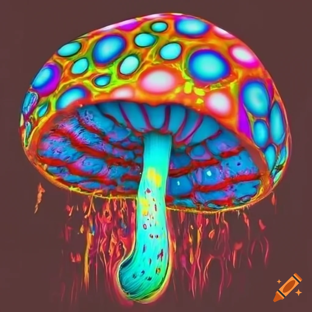 Trippy mushroom cluster art on Craiyon