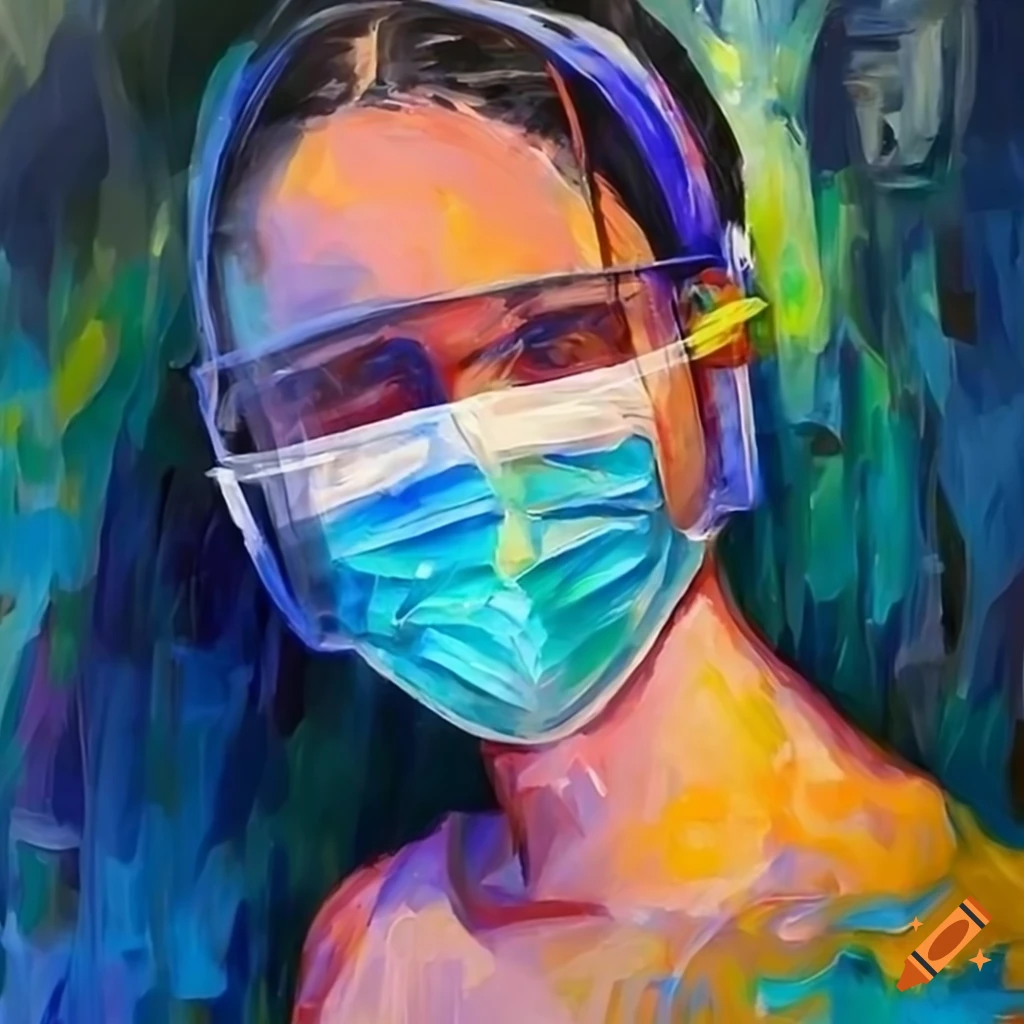 Impressionist painting of a covid19 face shield on Craiyon