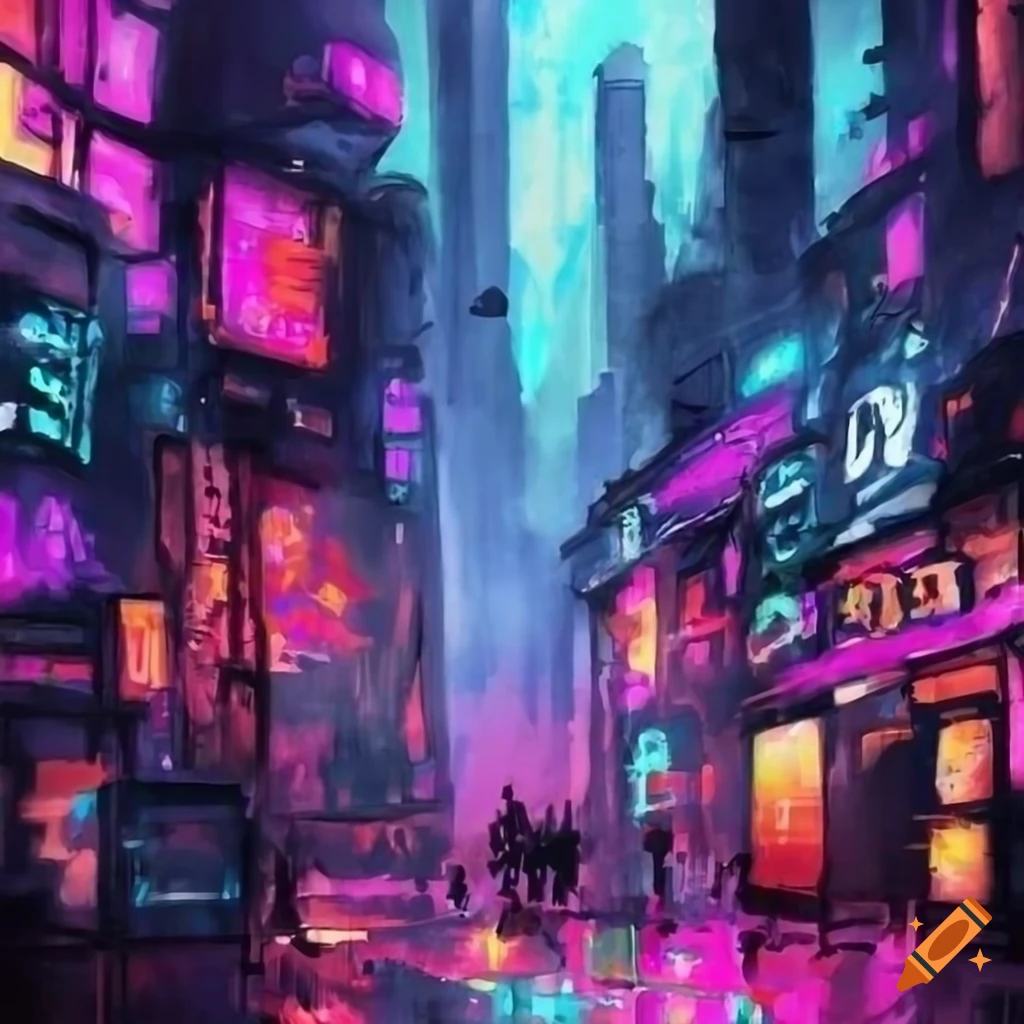 cyberpunk watercolor art