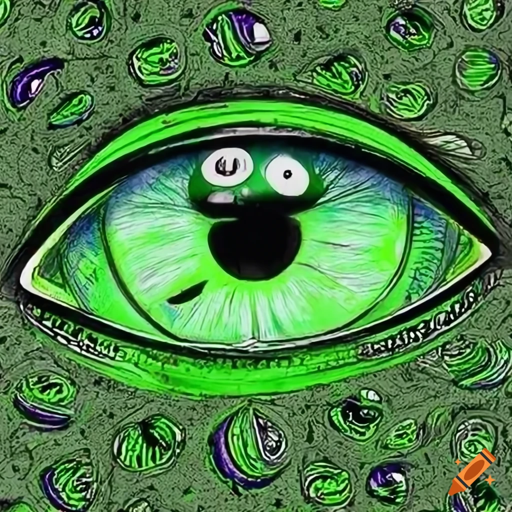 Macro image of a green allseeing eye
