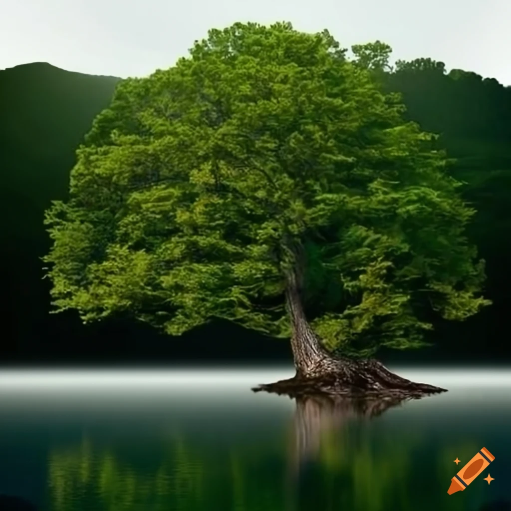 photo of a tree on a cliff by a lake