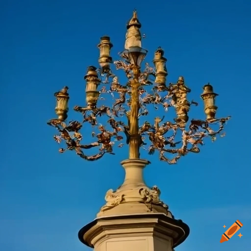 blue sky street lamps with oak leaf ornaments in Dresden