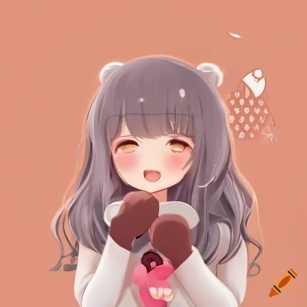 Chibi cute small girl in an over-sized hoodie with bear ears