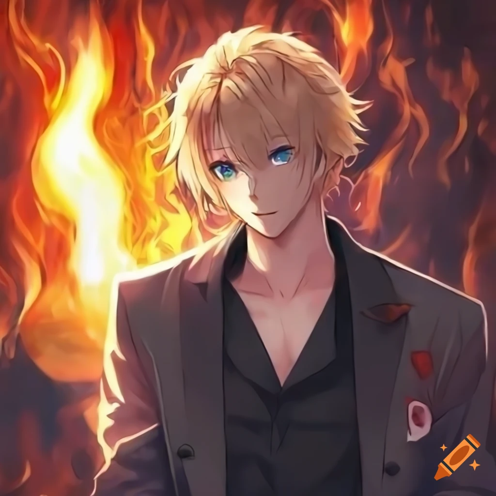 Premium AI Image  Anime style boy with fire in the eyes character image