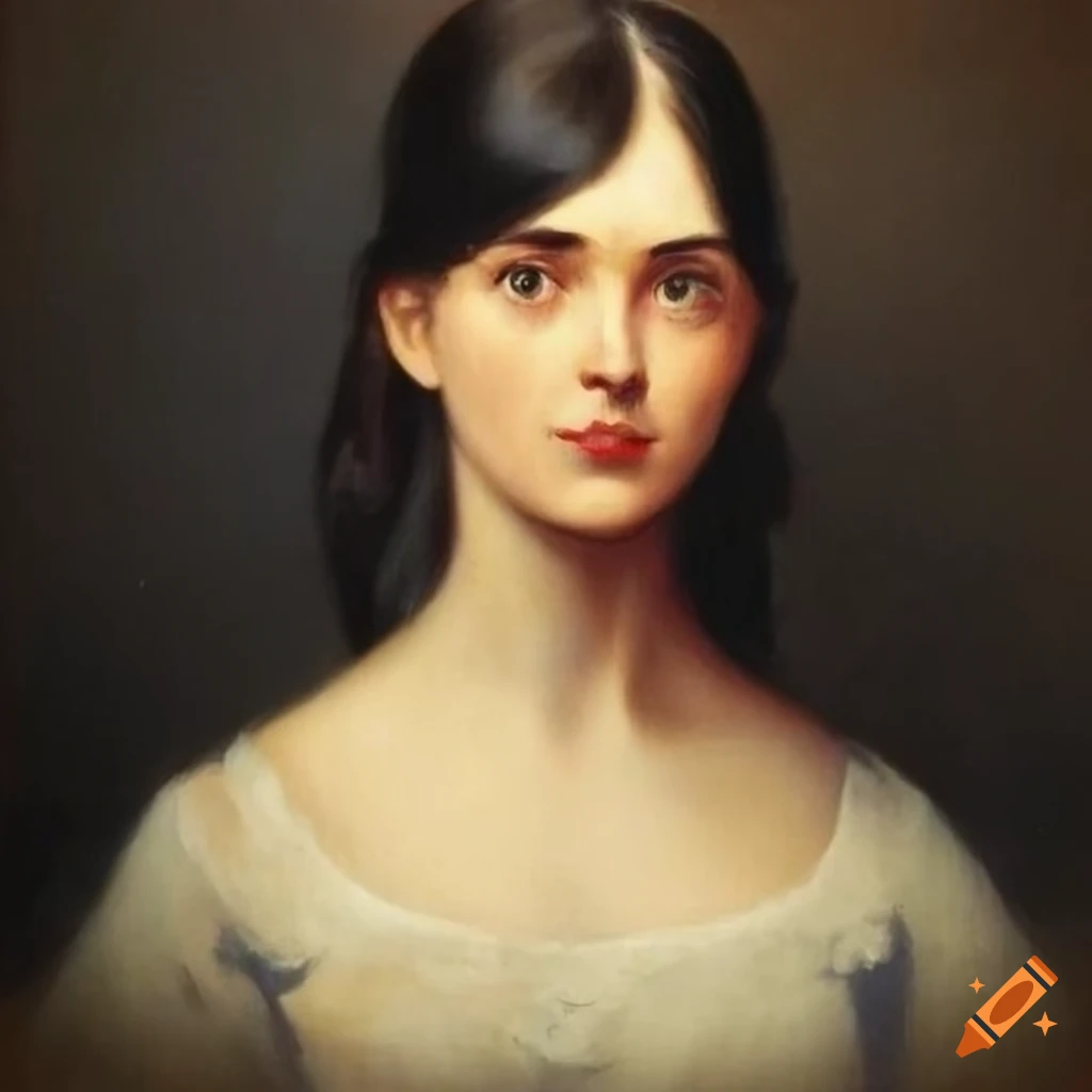 Portrait Of A Brunette Woman With Long Pigtails In A Haunted House On 