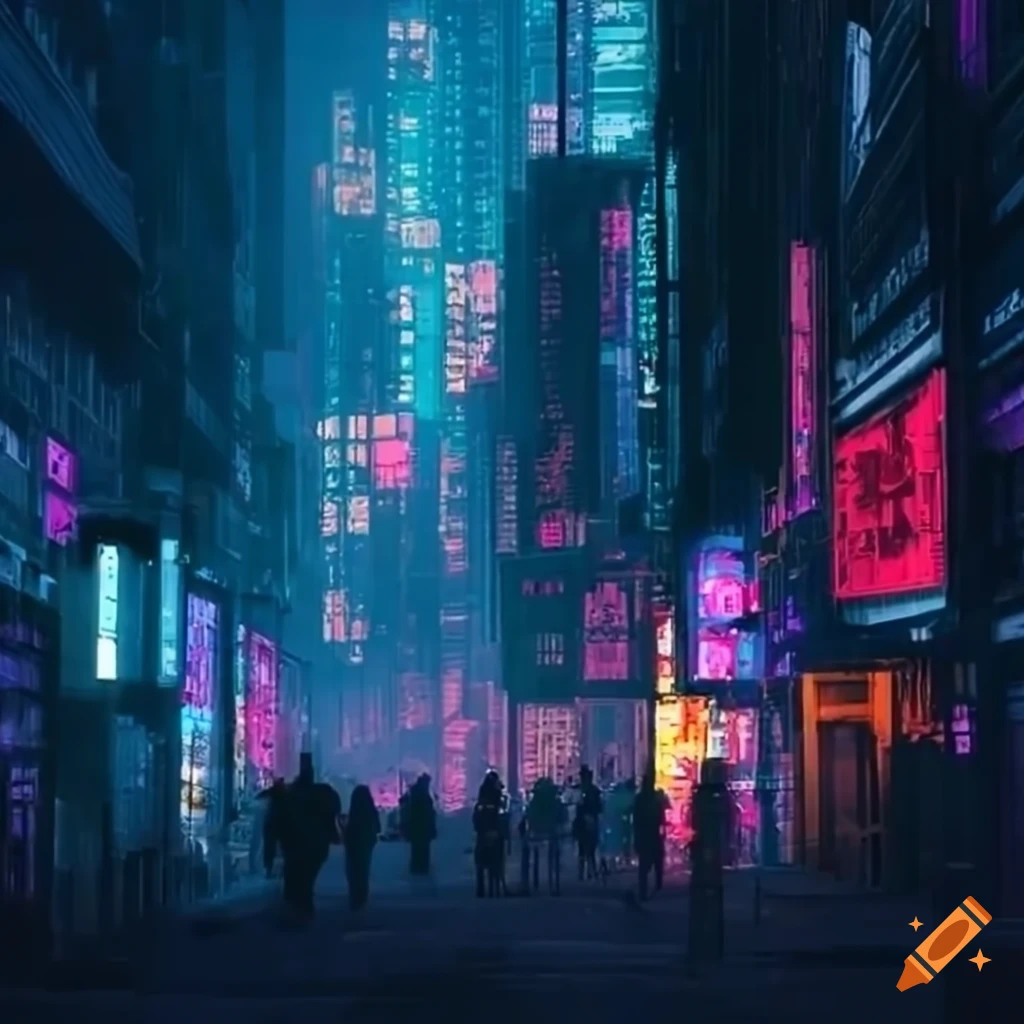 cyberpunk cityscape with tall buildings in daytime