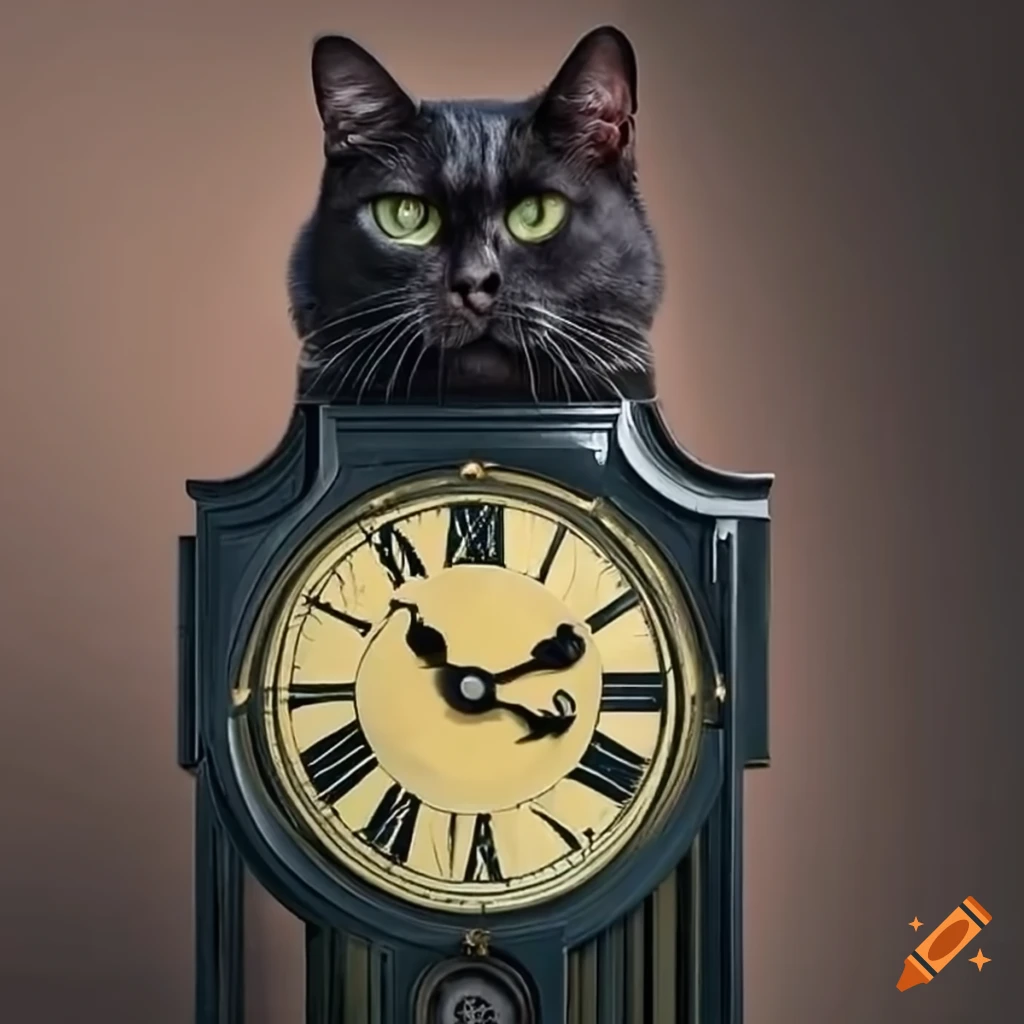 Black cat inside a grandfather clock