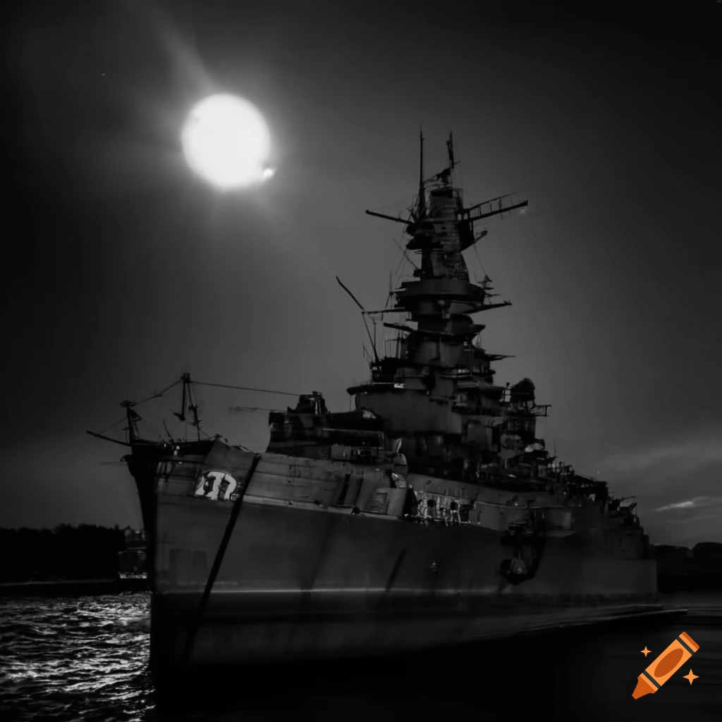 black and white photo of the Yamato battleship