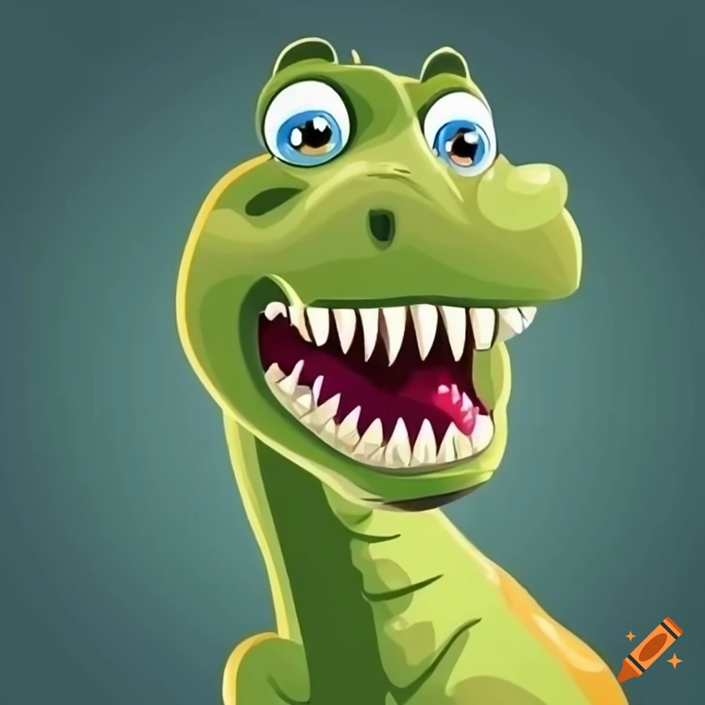 Smiling cartoon dinosaur on Craiyon