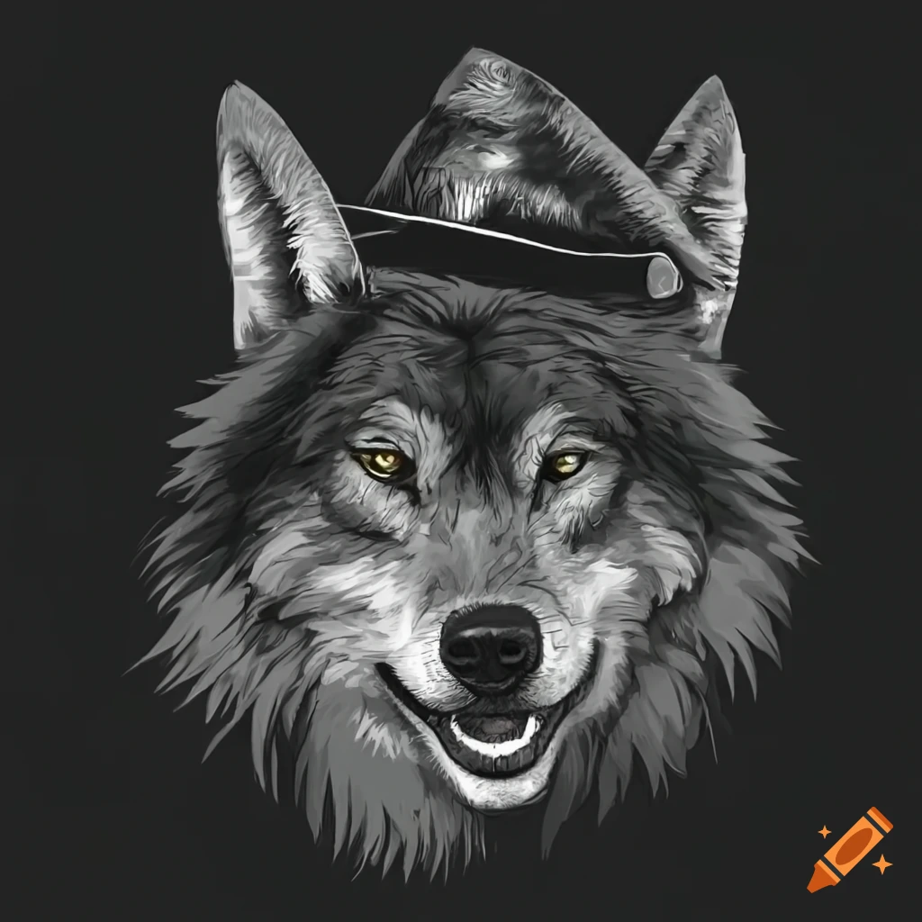black wolf wearing a witch hat