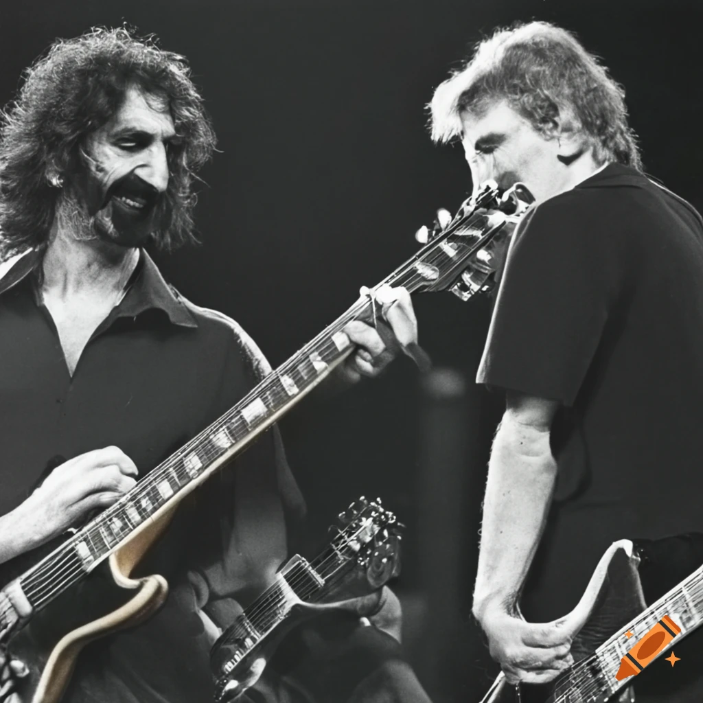 Frank zappa and roger waters performing live on stage on Craiyon