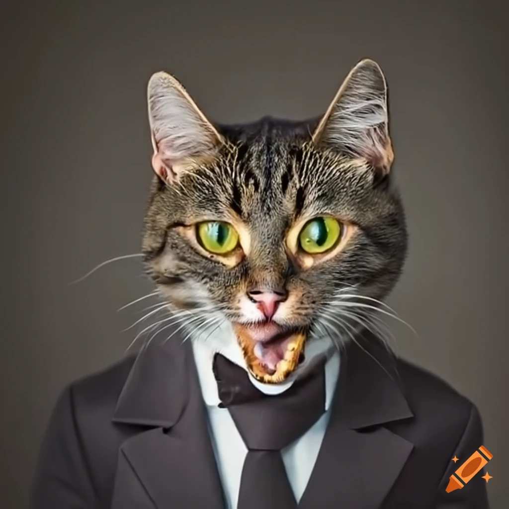 Funny image of a cat in a suit with a cigar on Craiyon