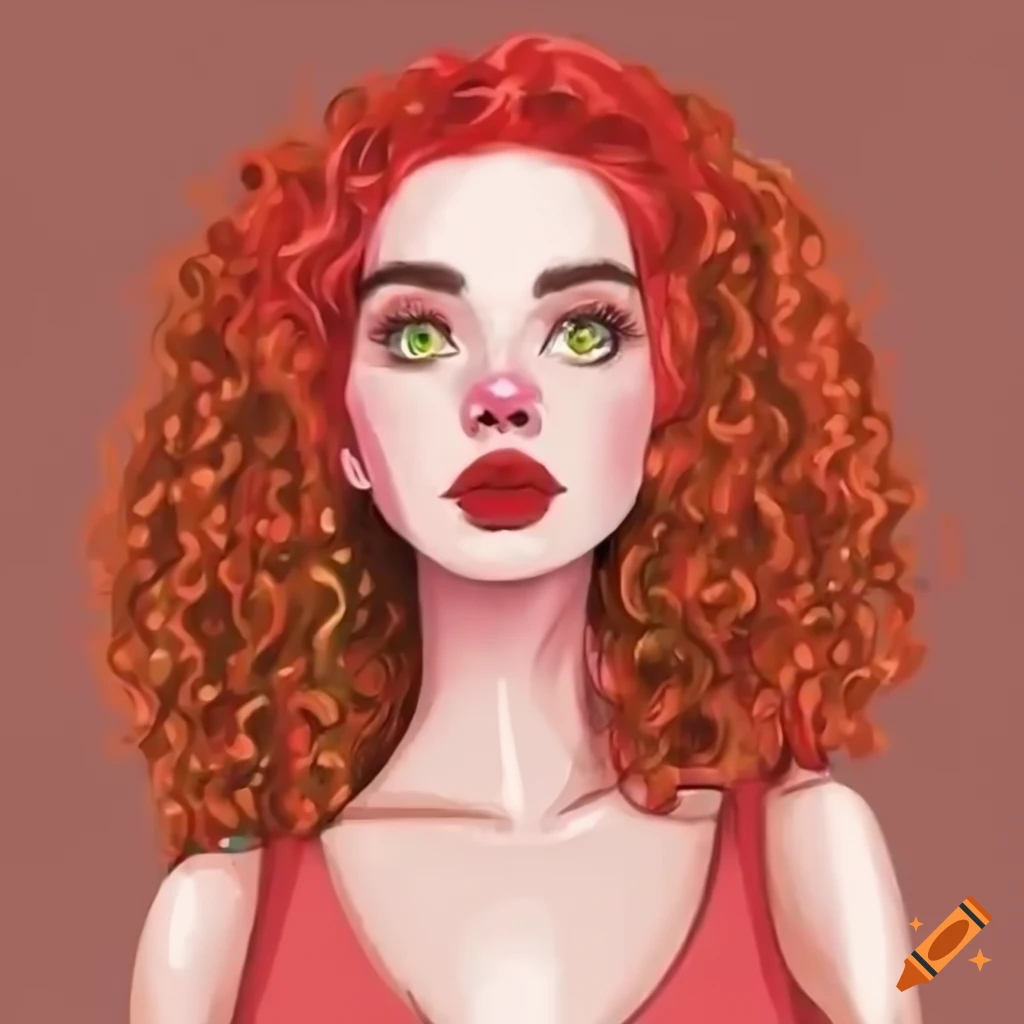 Portrait Of A Redhead Girl With Green Eyes And Curly Hair On Craiyon 