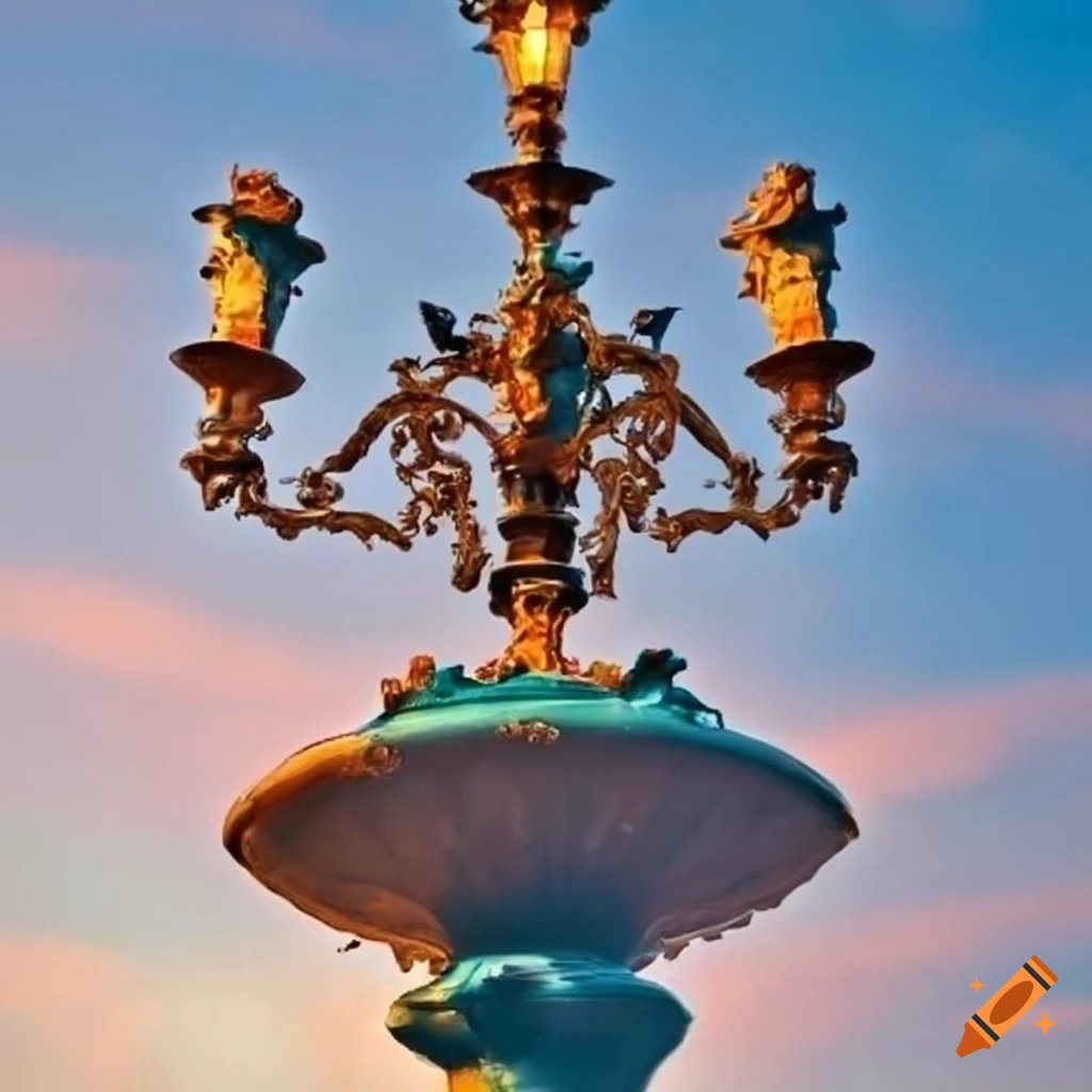 blue sky and oak leaves ornaments on a street candelabrum