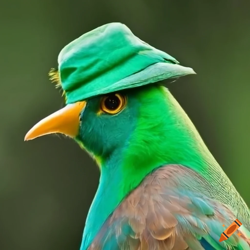Bird wearing a green hat on Craiyon