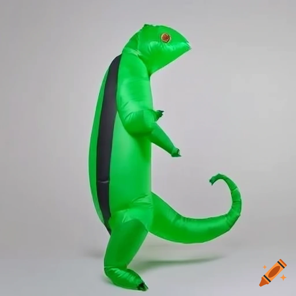 side view of inflatable chameleon costume