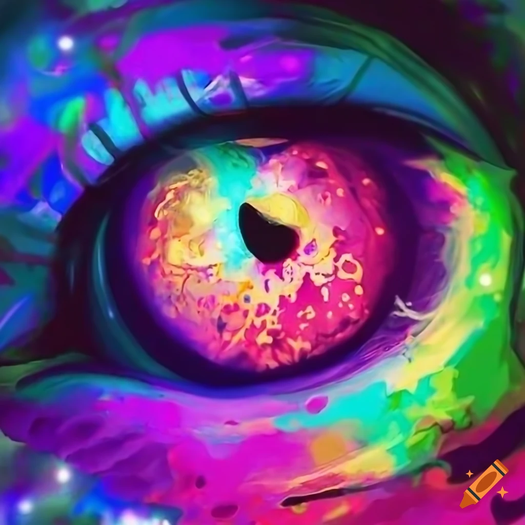 Closeup of a green eye with cosmic elements on Craiyon