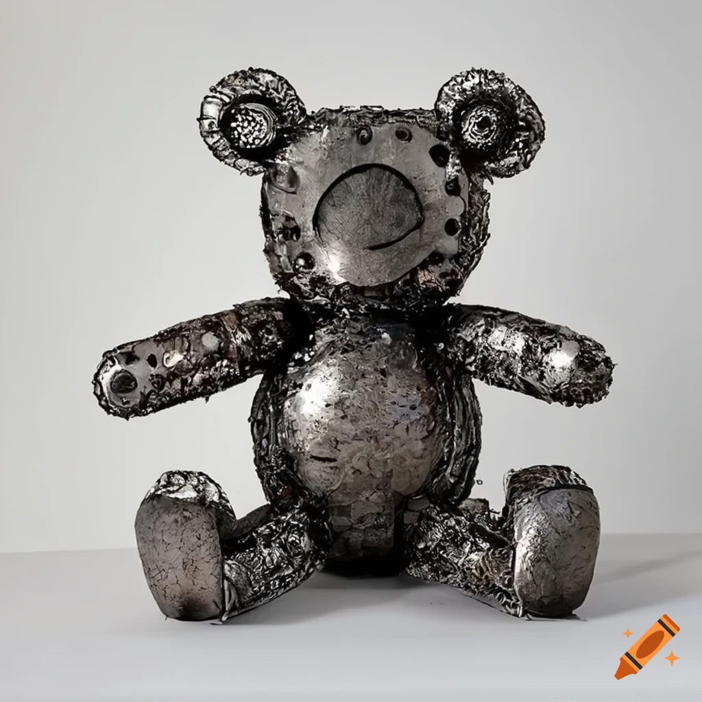 Big teddy bear made of black padded leather looking mean with metal spikes  on Craiyon
