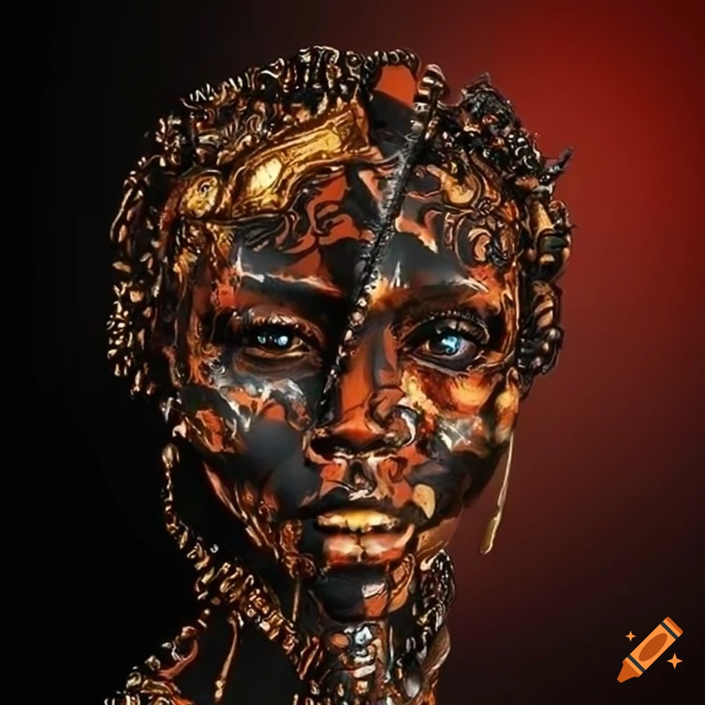 surreal abstract art of a cyborg African tribe
