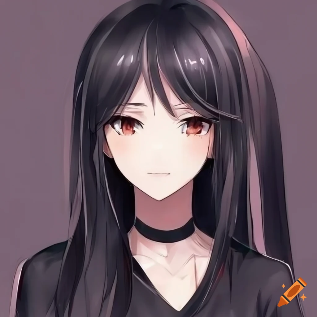 illustration of a cute anime girl with long dark hair