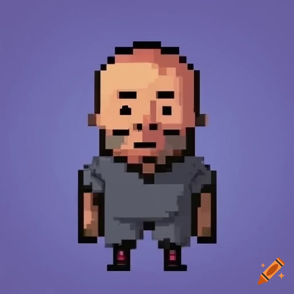 pixel art of a homeless man character