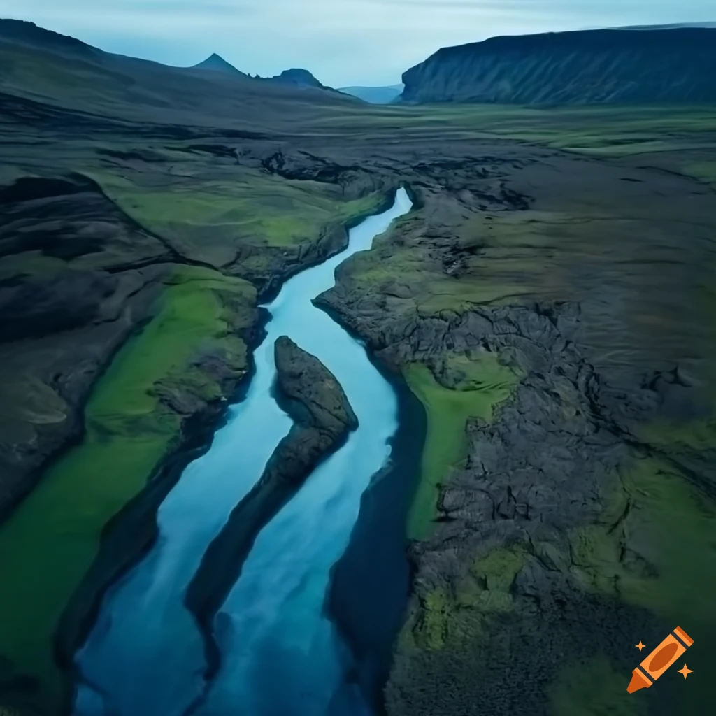 aerial view of a river in Iceland
