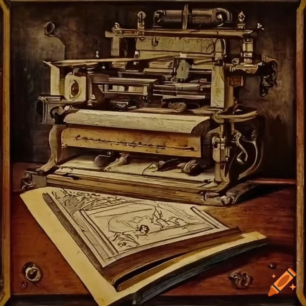 17thcentury printing machine in a printing house