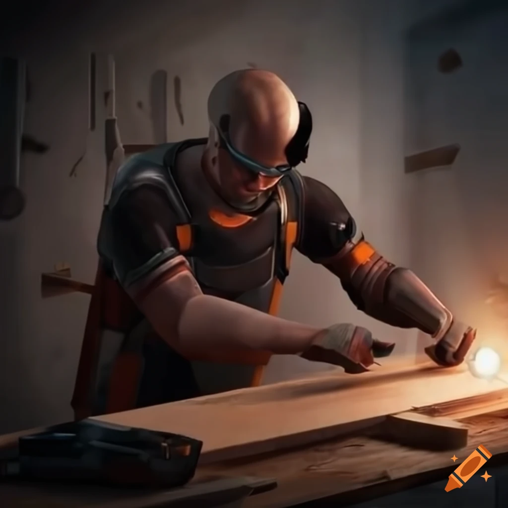 sci-fi carpenter using advanced tools