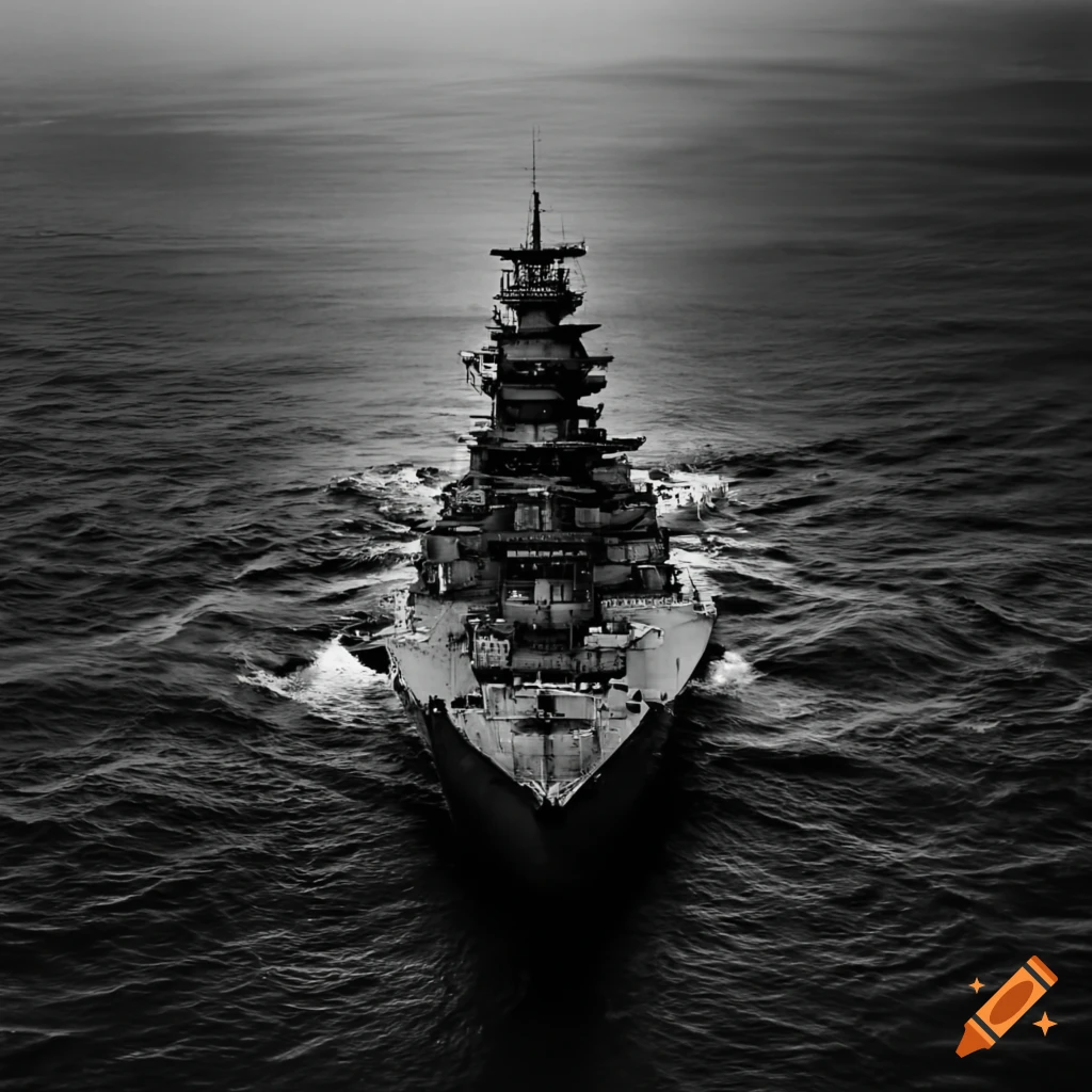 black and white photo of the Yamato battleship